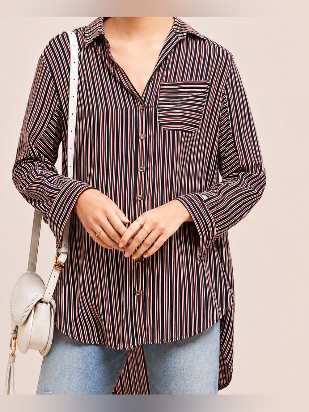 Maeve Adelaide navy striped tunic button down, medium